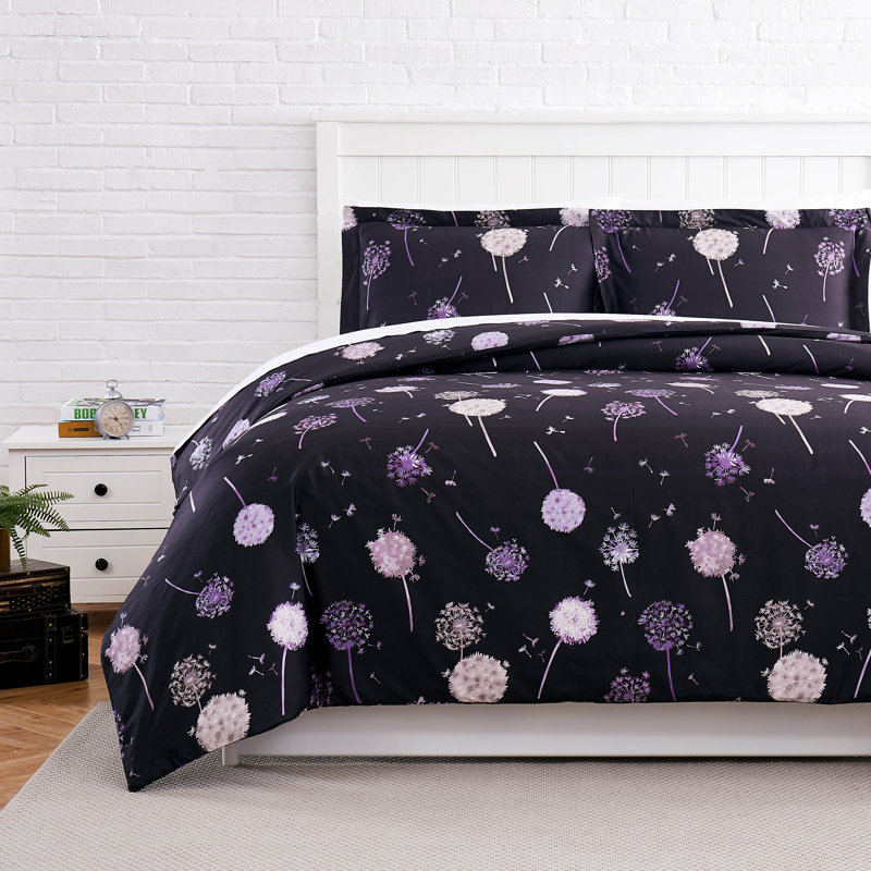Ensemble de housse de couette à motif de pissenlit 100% coton Southshore Fine Linens, Carbone