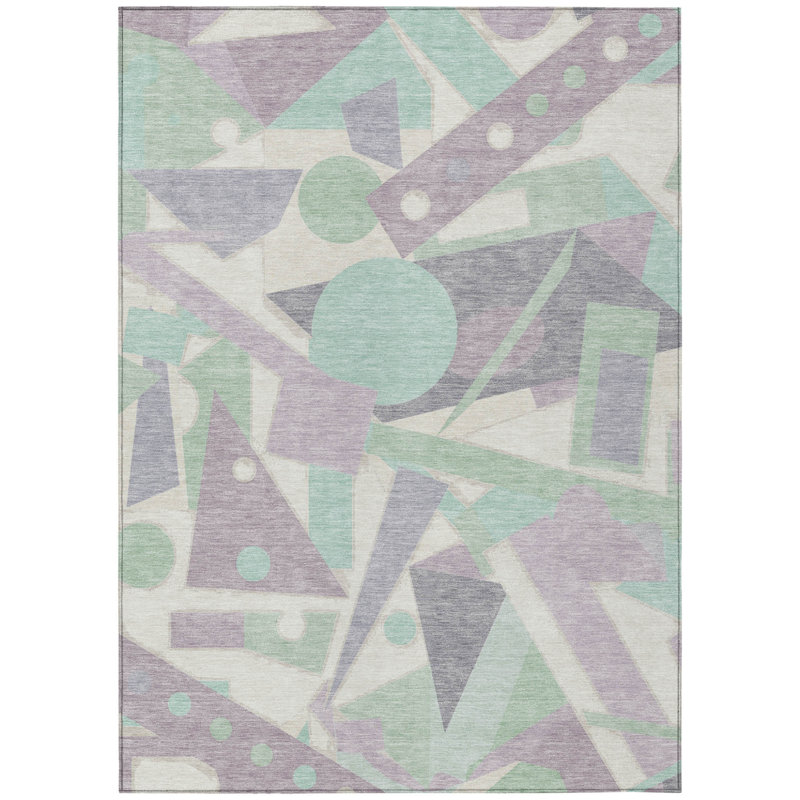 3' X 5' Lavender Mint Green And Ivory Geometric Washable Indoor Outdoor Area Rug