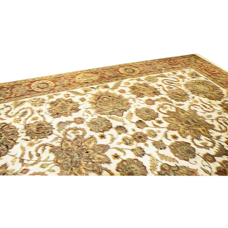 Tapis ivoire et rouille de haute qualité noué à la main