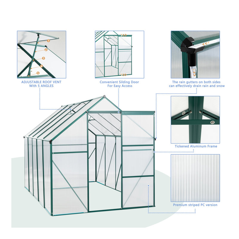 6X10FT Polycarbonate Greenhouse Raised Base And Anchor Aluminum Heavy Duty Walk-In Greenhouses For Outdoor Backyard In All Season