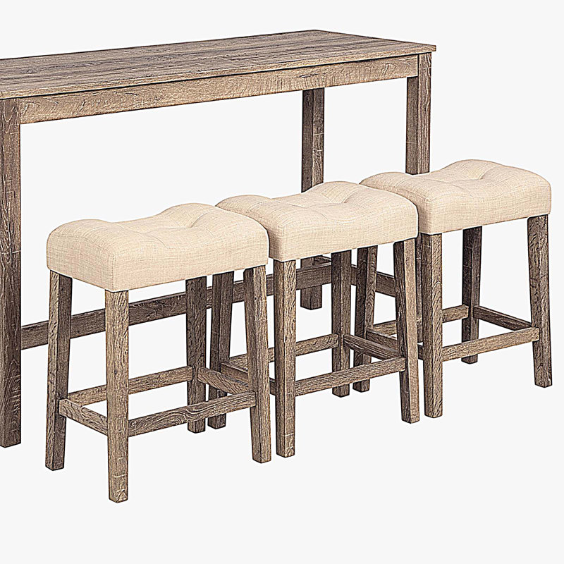 4-Piece Bar Table Set, Dining Bar Table and 3 Padded Stools, Brown
