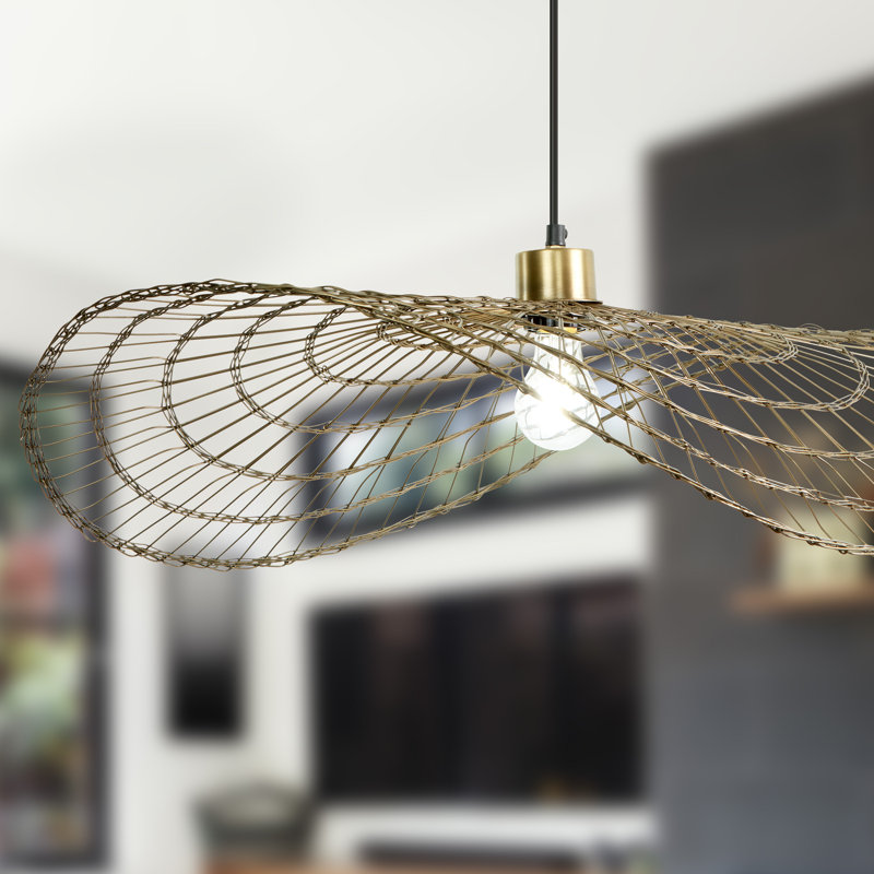 15.75"W Emma Industrial Brass Round Shade Pendant