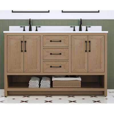 Ensemble de meuble-lavabo double 55 po avec plateau en pierre blanche Maxbano