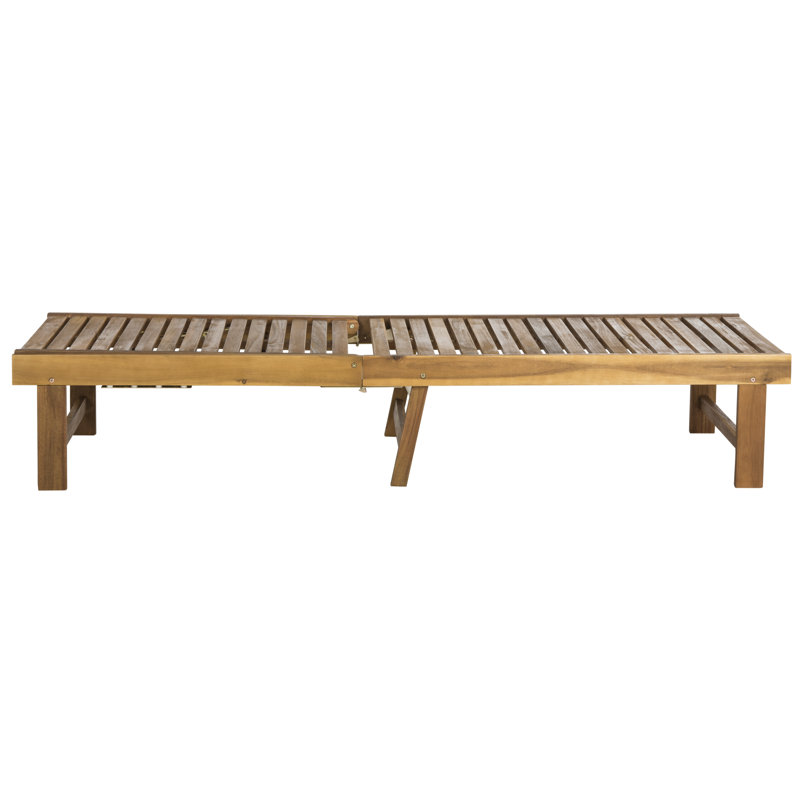 Matheny Outdoor Acacia Wood Chaise Lounge , Cushion Included, Teak Brown Frame/Yellow Cushion
