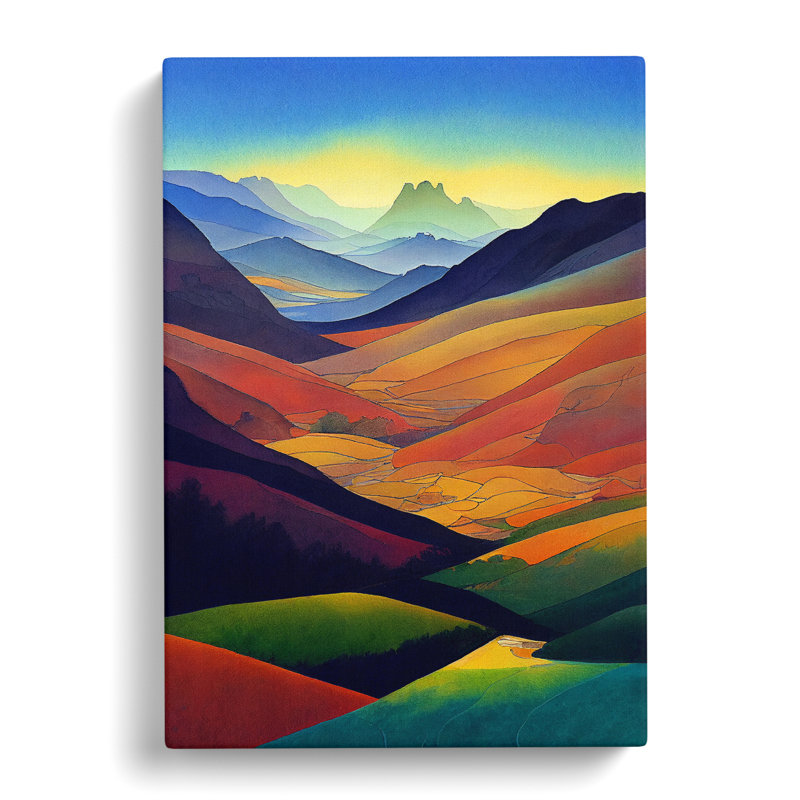 Meadow Landscape Watercolour No.4 - Wrapped Canvas, 76cm H x 50cm W x 3cm D