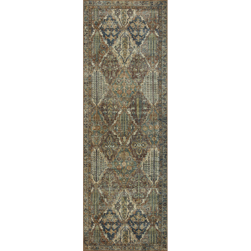 Magnolia Home By Joanna Gaines X Loloi Banks Machine Washable Spice / Blue Area Rug, Runner 2'6" x 12'
