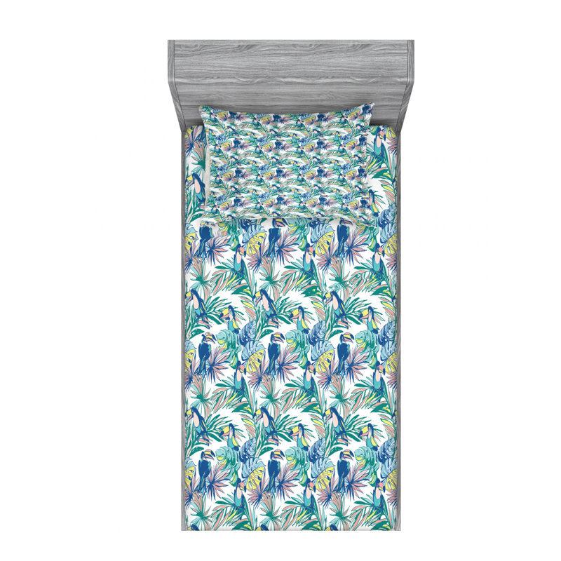 Tropical Microfiber Sheet Set, Twin Sheet Set with Fitted Sheet