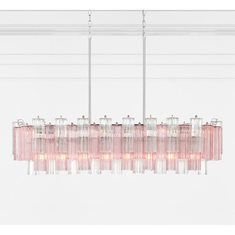 Mexborough 14 Light Polished Chrome Linear Chandelier, Pink/Chrome