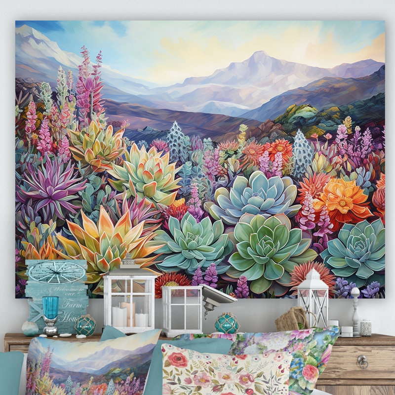 «Green Succulent Desert Charm I», reproduction sur toile, H 16 po x l 32 po x P 1 po, Toile tendue