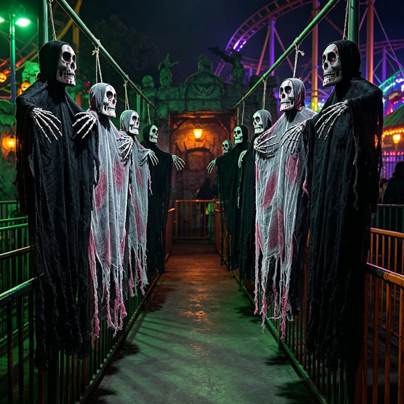 Ensemble de 3 fantômes suspendus d'Halloween (90 cm) en tissu, squelettes volants effrayants, décoration pour maison hantée, fête ou extérieur.