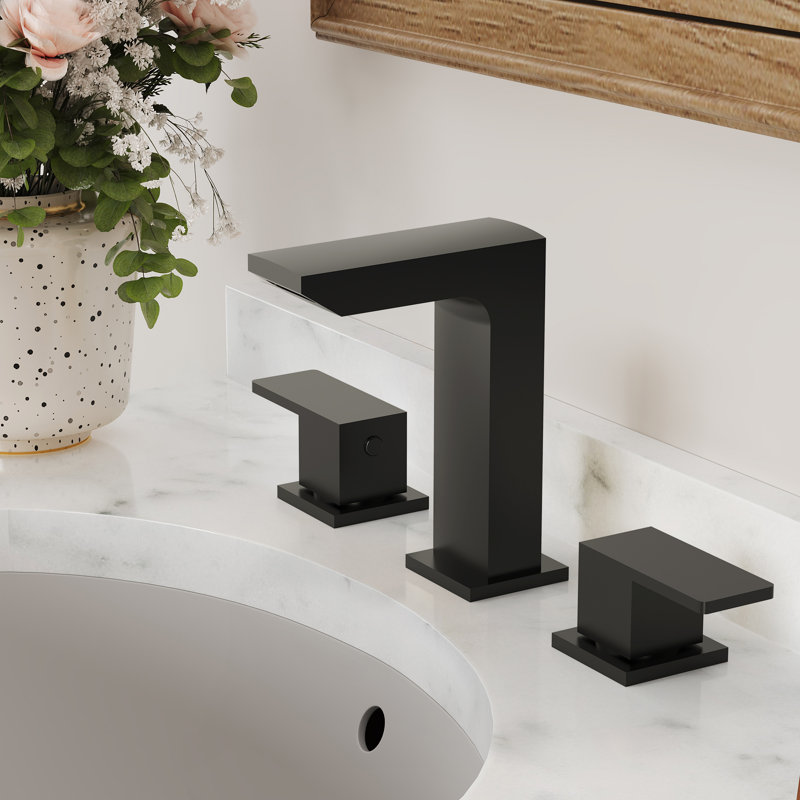 Widespread Bathroom Faucet 3 Hole, 2-handle Bathroom Sink Faucet with Drain Assembly, Matte Black