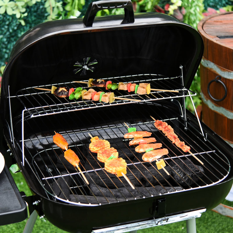 Barbecue au charbon 21 "avec roulettes et tablette inférieure - Grilles d'aération réglables pour barbecue pour barbecue