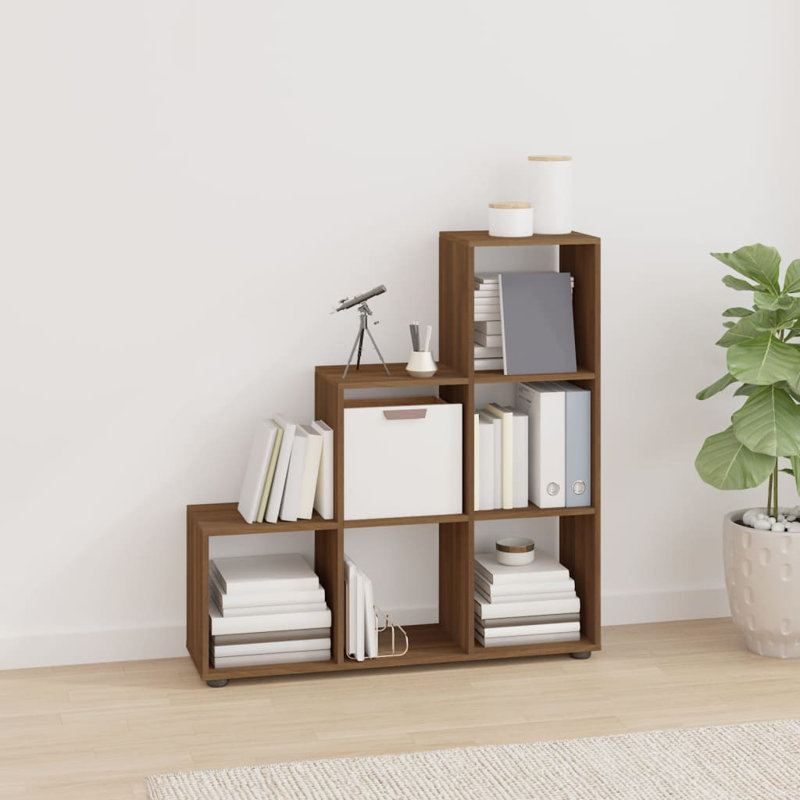 Latitude Run Staircase Bookcase 142 Cm Engineered Wood, Brown Oak, 107cm H x 104cm W x 29cm D