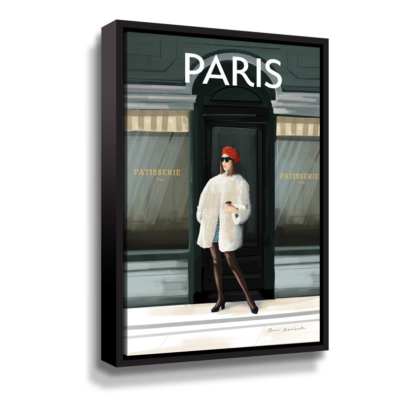 «Girl in Paris II», peinture sur toile, Cadre noir, H 12 po x l 8 po x P 2 po