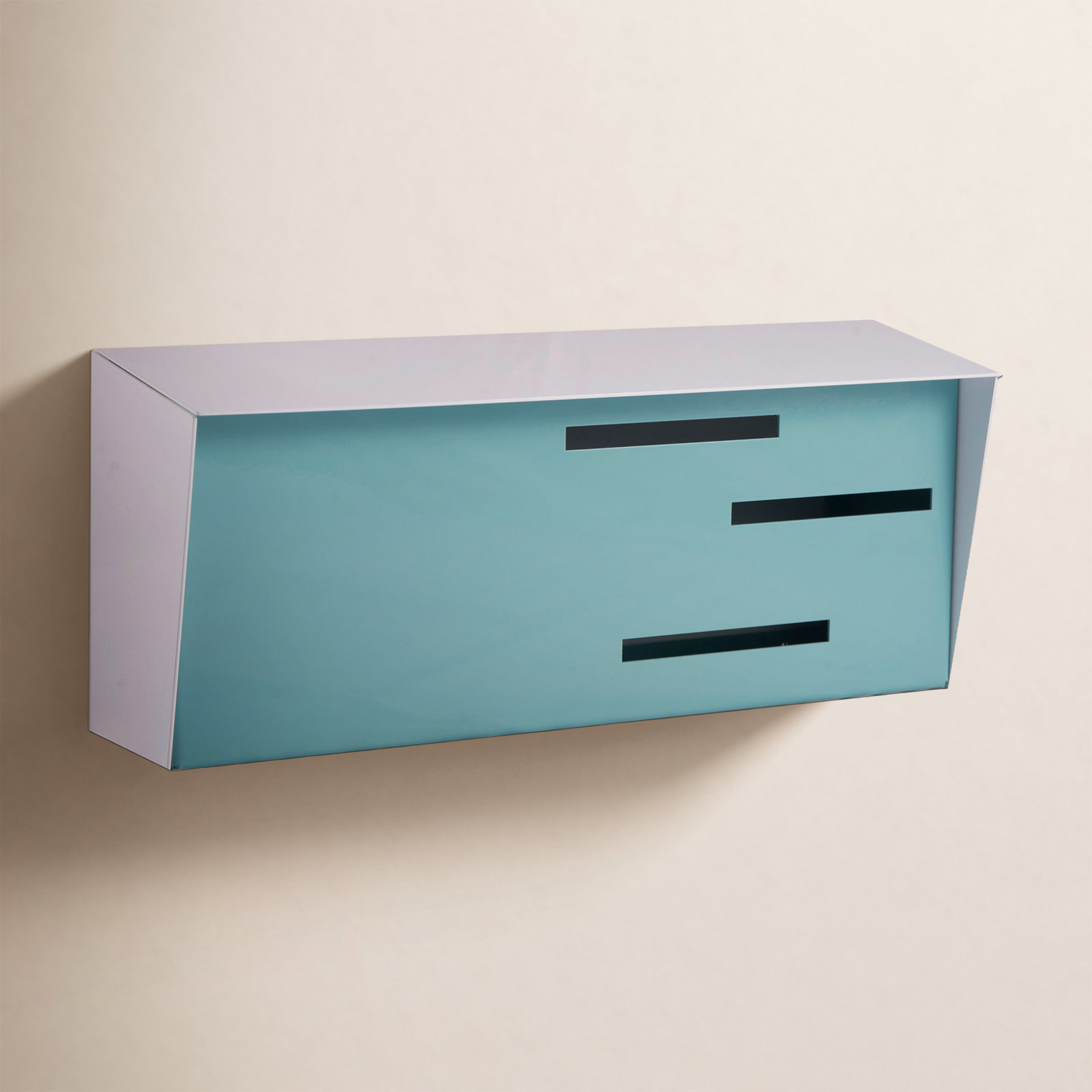 Modern Wall-Mounted Mailbox, White/Robin Egg