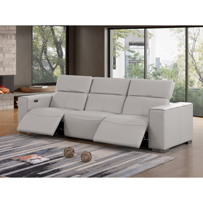 Luxurious Genuine Leather Power Reclining Sofa With Dual Recliners And Power Headrests