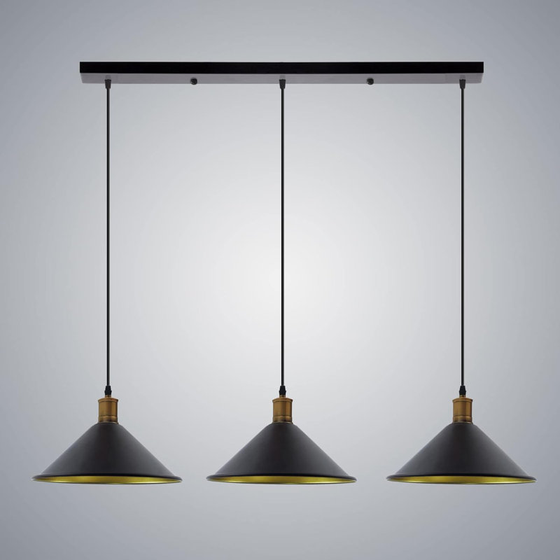 Tybalt 3 - Light Black Gold Line Cone Pendant, No