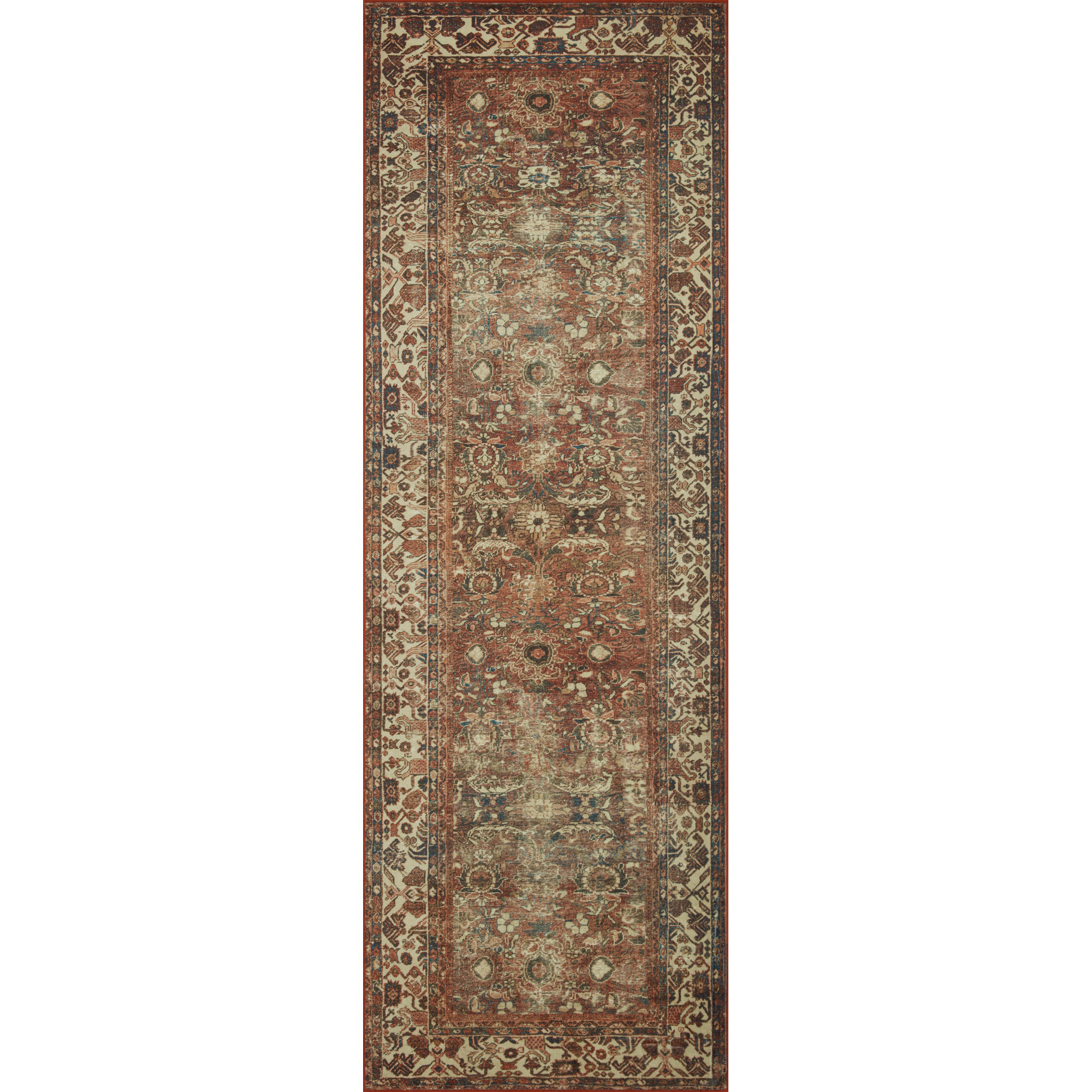 Magnolia Home By Joanna Gaines X Loloi Banks Machine Washable Brick / Ivory Area Rug, Runner 2' x 5'