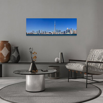 Skylines in a city CN Tower Toronto Ontario Canada 1 Piece Wrapped Canvas Panoramic Wall Art
