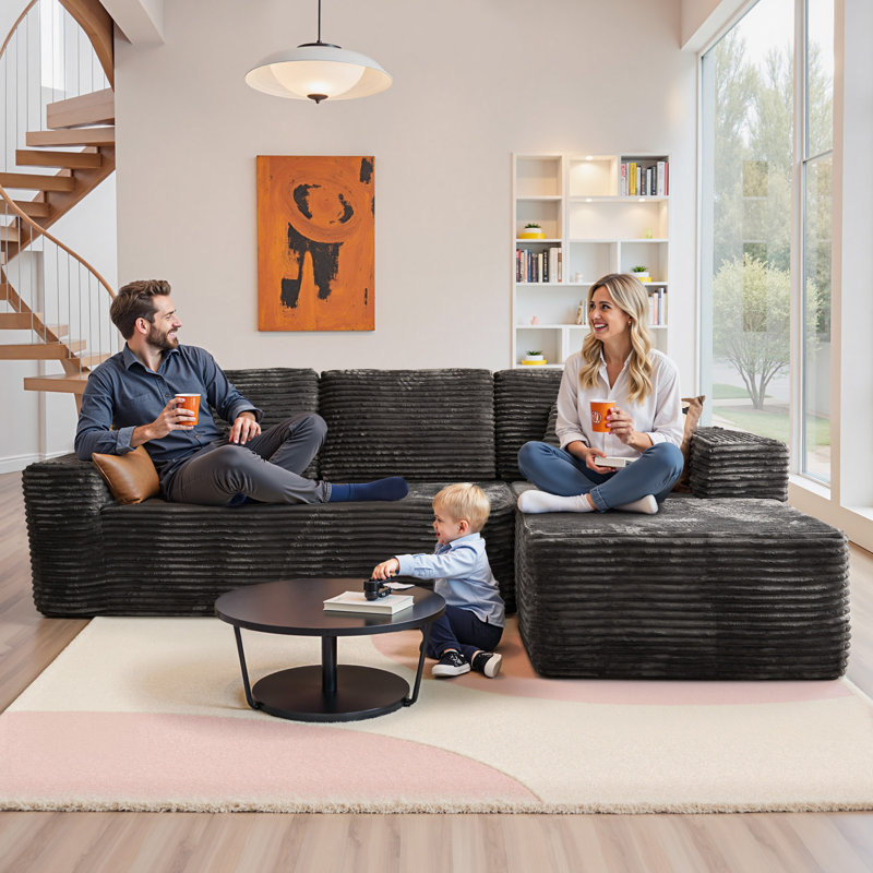 Canapé modulaire rembourré Boneless, Orienté à droite, Velours côtelé gris moelleux