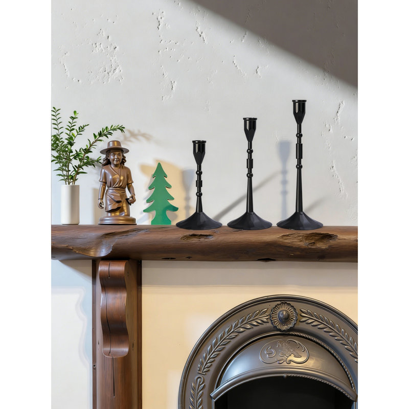 Vintage Taper Candle Holders, Set Of 3 For Table Centerpiece And Farmhouse Decor, Black
