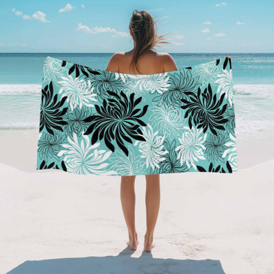 Serviette de plage Serviettes de bain en chrysanthème Vintage vert noir noir Floral absorbant Serviette de plage Doux Grand Séchage rapide Léger Camping Voyage Sports Yoga Gym Serviettes de bain pour adulte 60 x 80 pouces