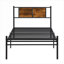 Structure de lit simple TG en métal, noir mat avec tête de lit à panneau en bois, rangement sous le lit pour chambre d'amis ou chambre d'amis