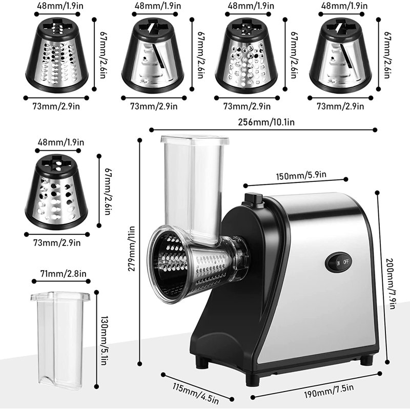 Râpe à fromage électrique, coupeur, déchiqueteuse à trancheuse, machine à tirer 250 W avec 5 accessoires gratuits