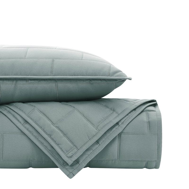 Southshore Fine Linens Brickyard Quilt Set in Teal, Lightweight Double-Brushed Microfiber Brick-Style Quilted Bedding Set with 2 Pillow Shams, King/California King