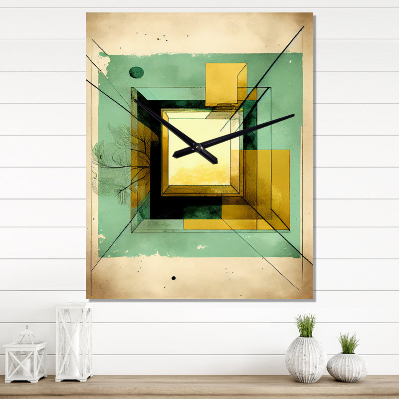 Intimate Illustrations In Faded Retro Tones I - Geometric Modern Wall Clock, Large
