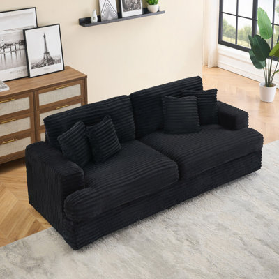 88.58" Corduroy 3-Seater Sofa, Spacious And Comfortable. Paiwith 4 Pillows In The Same Color, It Adds An Touch To A Living Room