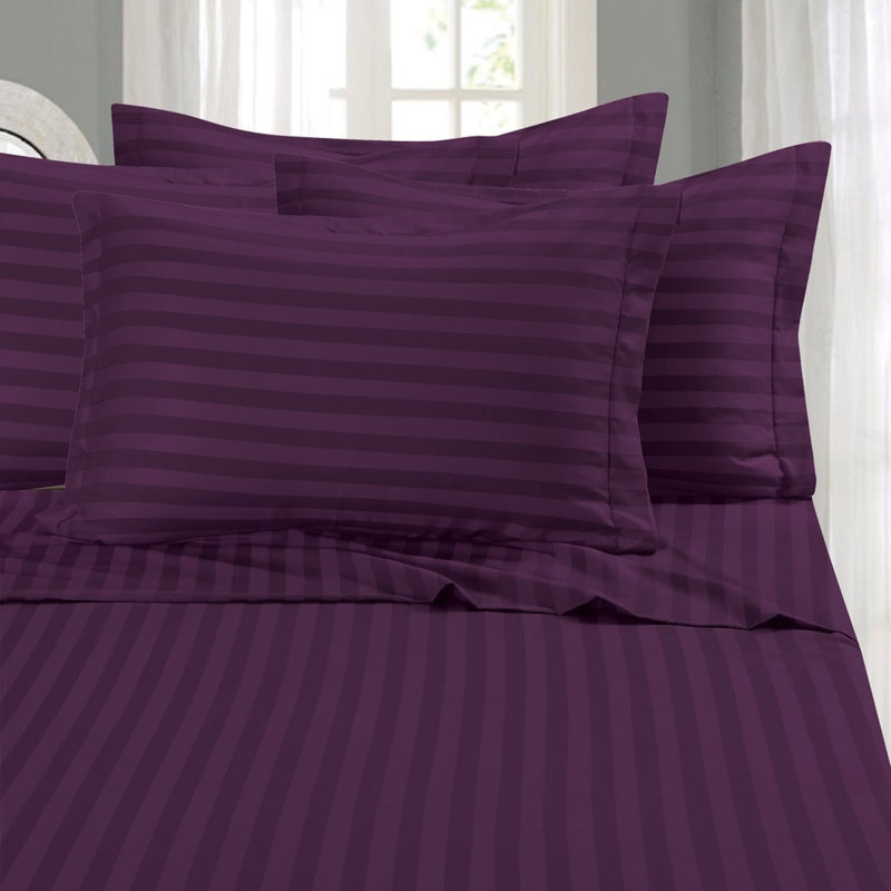 Elegant Comfort 6-Piece Damask Stripe Bed Sheet Set, 1500 Thread Count Microfiber, Wrinkle-Resistant, Purple, Queen