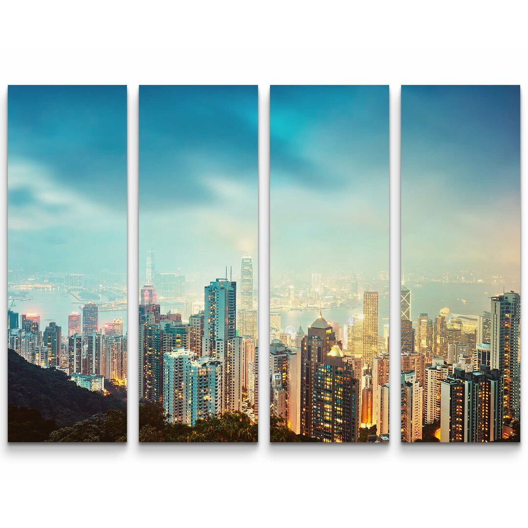 4-tlg. Leinwandbilder-Set Skyline - Hong Kong