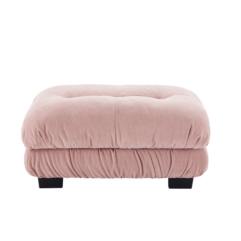Repose-pieds en chenille rose avec cadre en bois massif