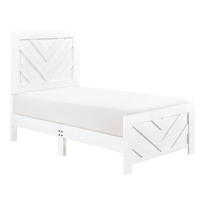 Twin Size Bedroom Bed Frame - White Contemporary Style With V-Pattern