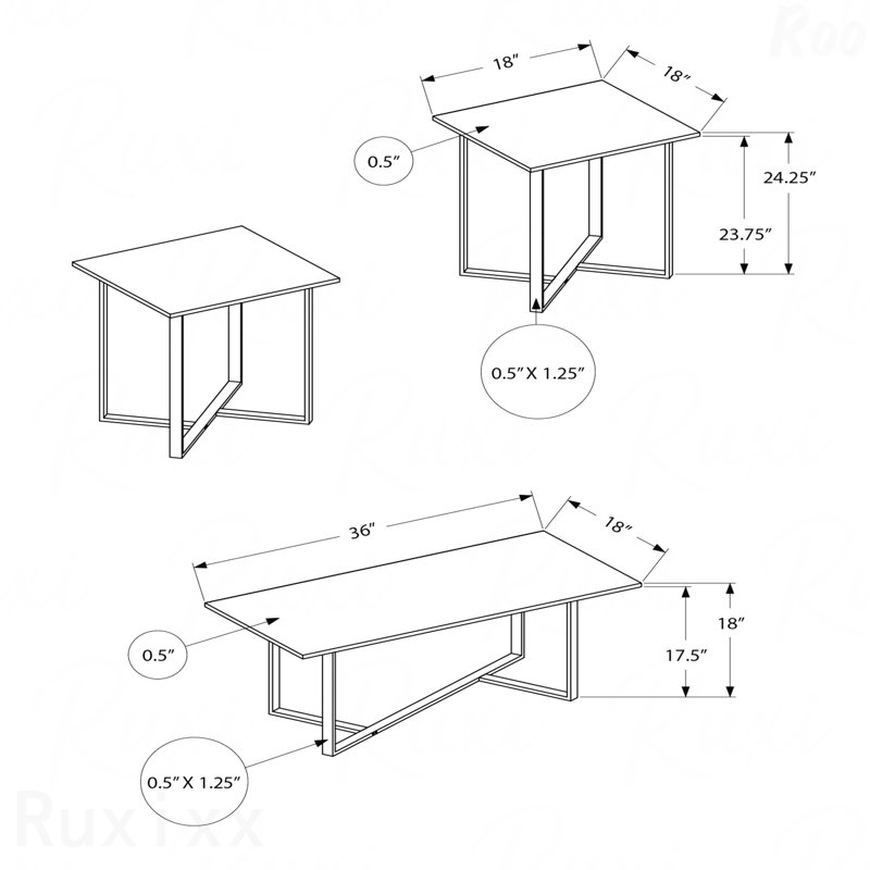 Ensemble de tables basses 3 pièces Contemporary Modern Modern, Crème