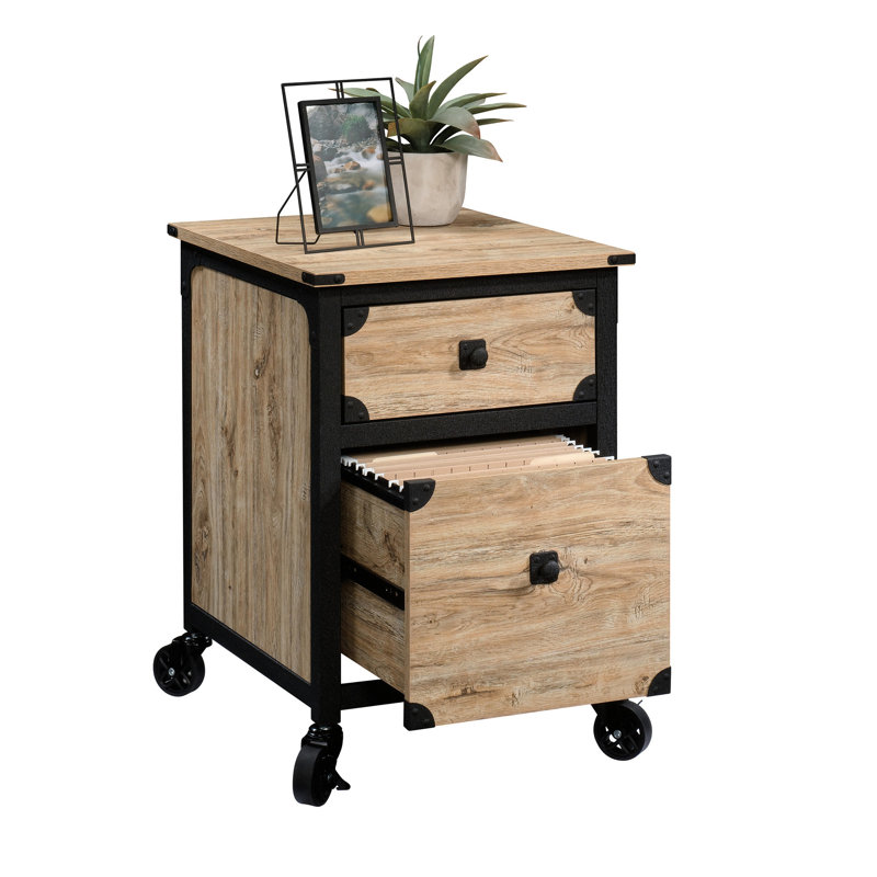 Piédestal de bureau recyclé naturel + beige - Glissières en métal lisses pour une douceur de tiroir, pouvant accueillir des dossiers de format lettre, mobilité mobile, style brun industriel, affichage supérieur spacieux,