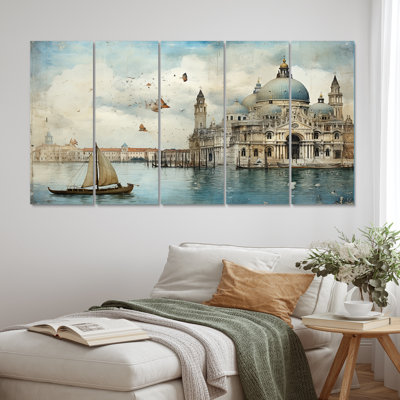Venice Chronicles Vintage Journal Collage - Venice Canvas Wall Art - 5 Equal Panels