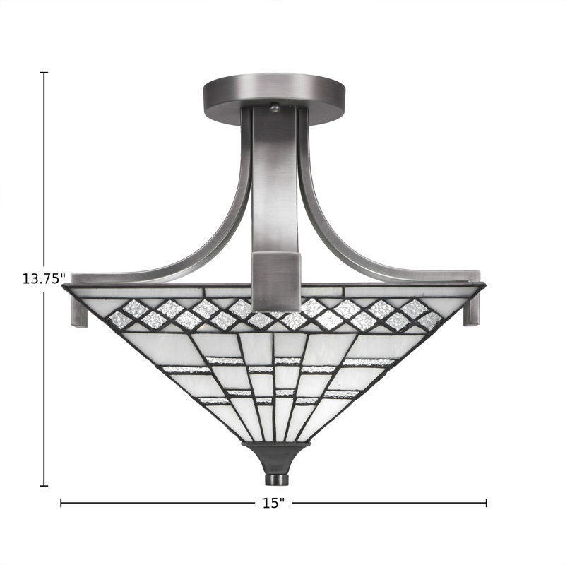 Eurig Semi-Flush 2-Bulbs Shown In Graphite Finish With 14" Square Pewter Art Glass