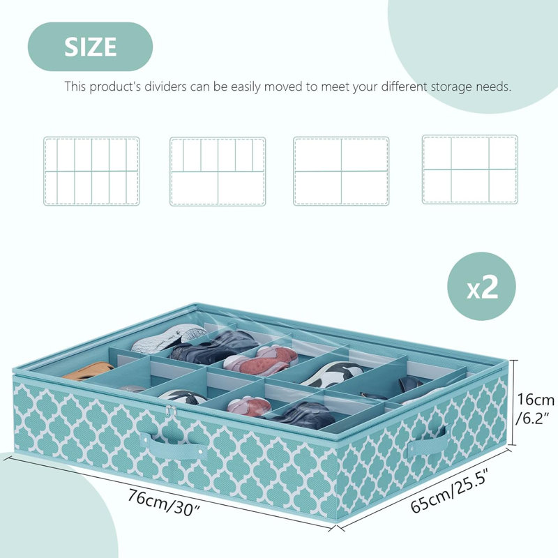 Under Bed Shoe Organizer Fits 12–24 Pairs Blue