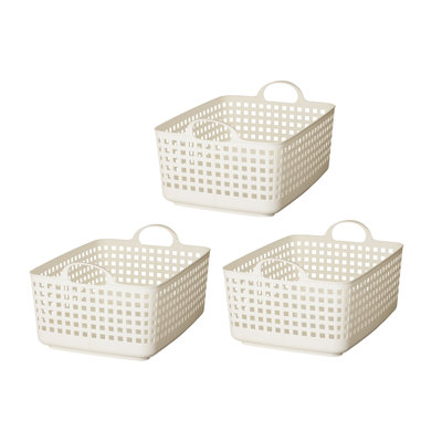 Like-it Plastic Storage Basket White Tote Basket with Handles for Bathroom and Storage Set of 3