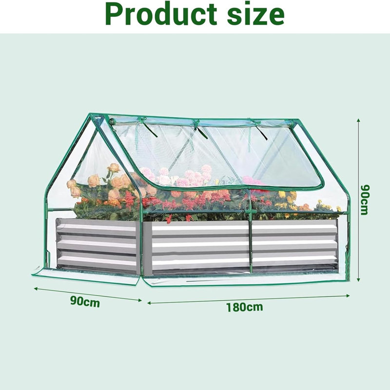 Ensemble de jardinière en acier galvanisé pour serre et lit surélevé 2-en-1 6 x 3 x 3 pi avec couvercle en PVC et 2 fenêtres d'observation