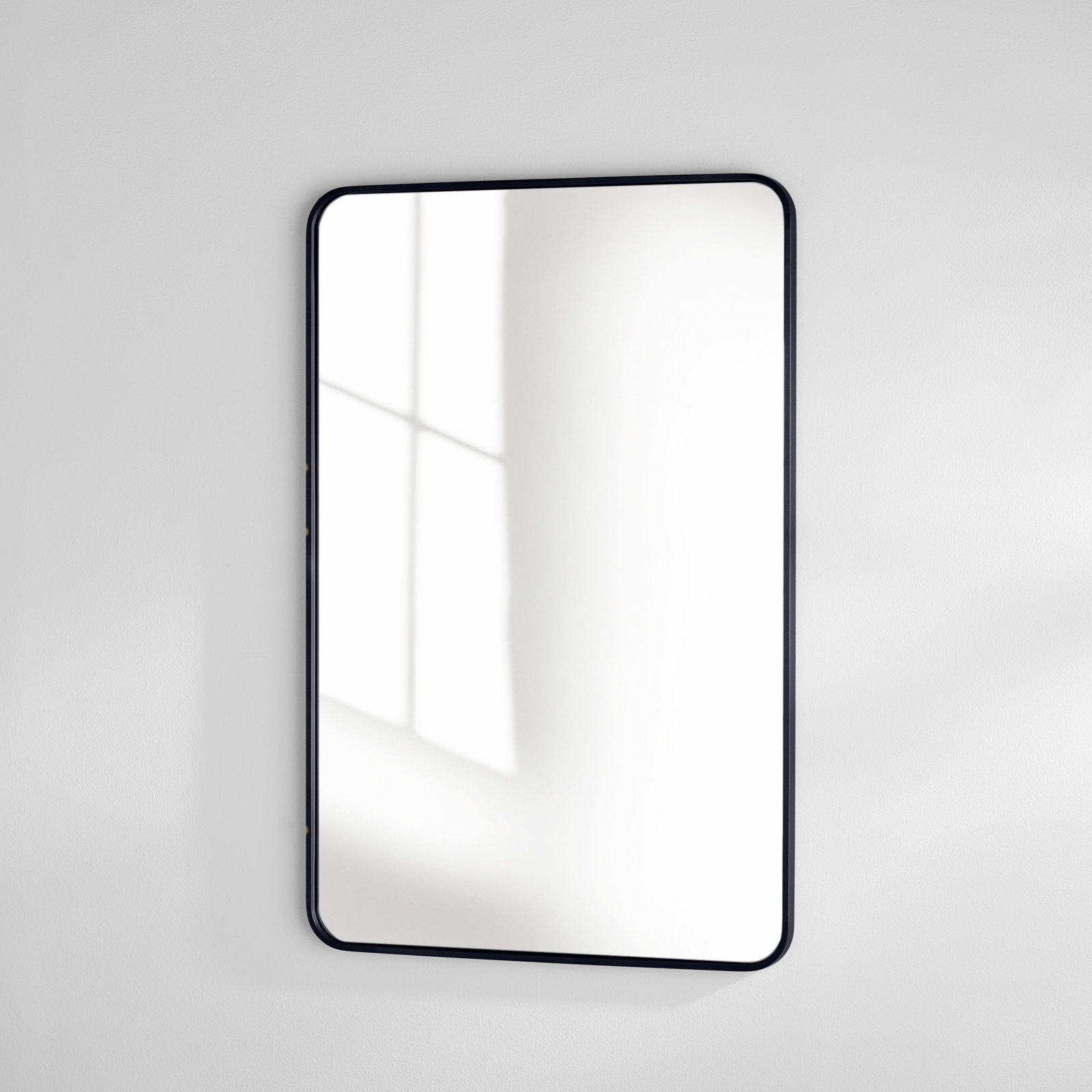 Sabine Metal Rounded Rectangle Wall Mirror, 42" x 28", Black