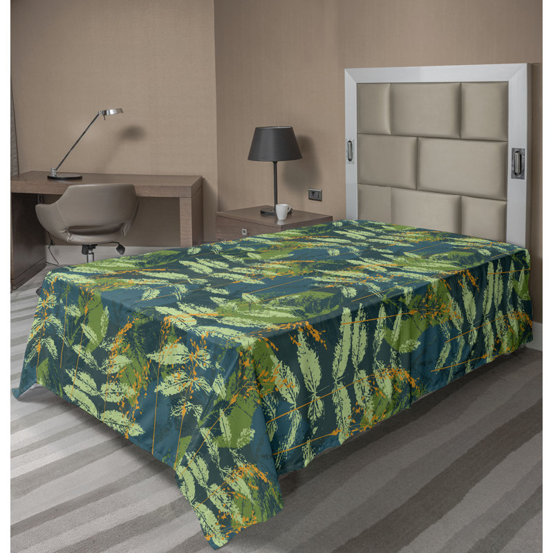 Drap plat à motif floral bohème Ambesonne, Bleu pétrole, vert et orange / motif floral, Drap plat pour lit simple TG