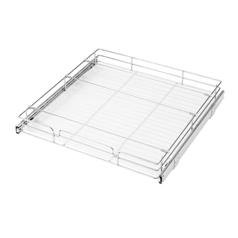 Organisateur de placard coulissant 53,7 cm (L) x 53,3 cm (P) avec tiroirs coulissants en acier, idéal pour la cuisine, la salle de bain, le garde-manger et le rangement à domicile, fini chromé, étagères coulissantes durables pour meubles bas.