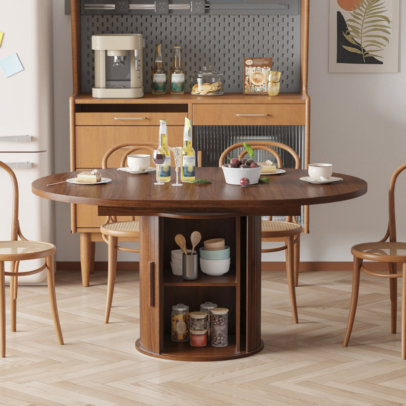 Table de salle à manger extensible de 43 à 59 po pour 4 à 8 personnes, table de cuisine cannelée moderne avec base en bois et rangement, table de salle à manger ovale peu encombrante pour le salon de la cuisine