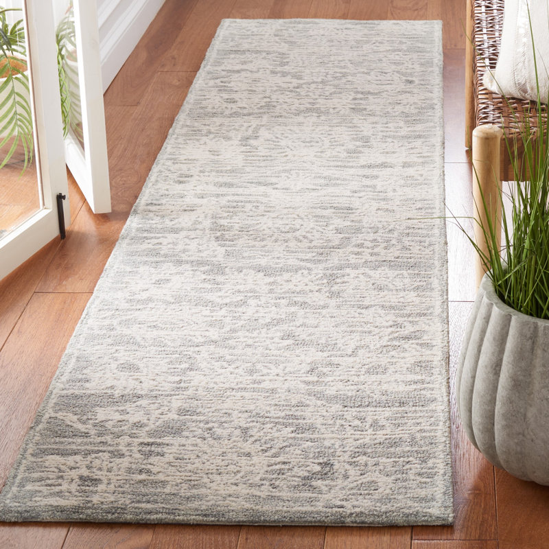Roslyn Hand Tufted Wool/Cotton Floral Rug in Light Gray/Ivory, Runner 2'3" x 9'