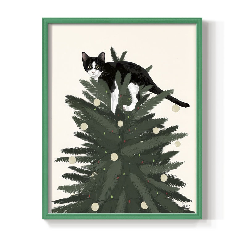 Rascal Cat V Framed Print - Solid Wood, 30" H x 24" W, Green
