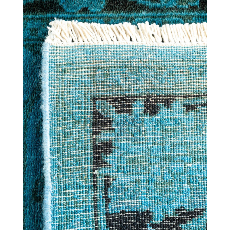 Tapis bleu noué à la main de conception unique Holsworth - bleu