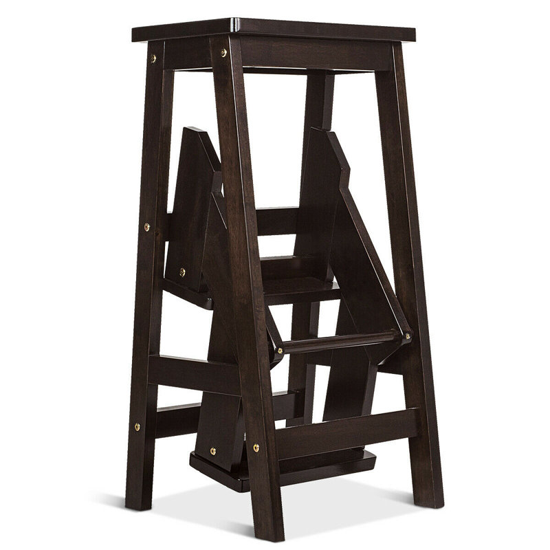 3 Tier Step Stool 3 in 1 Folding Ladder Bench-Brown, Brown